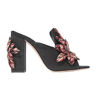 Curcuma Raffia-Appliques Twill Mules