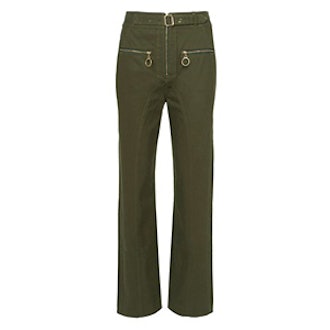 Zip Front Straight Leg Trousers