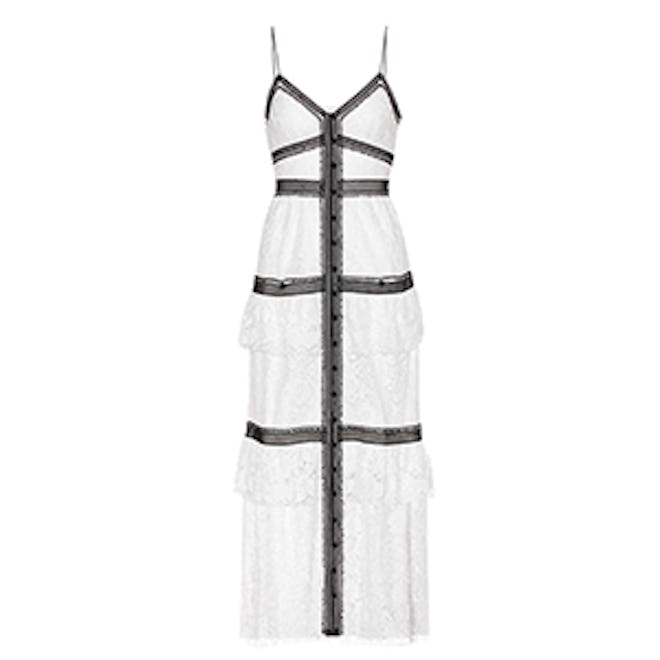 Black Trim White Lace Maxi Dress