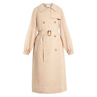 Notch-Lapel Double-Breasted Twill Trench Coat