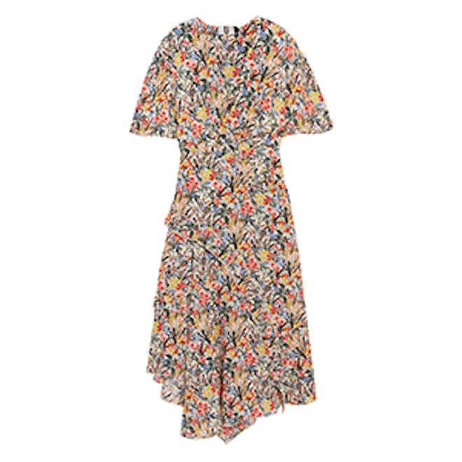 Aster Ruffled Floral-Print Silk Crepe De Chine Midi Dress