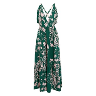 Violeta Weed-Print Halterneck Maxi Dress