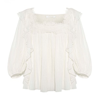 Ruffled Cotton And Silk-Blend Blouse