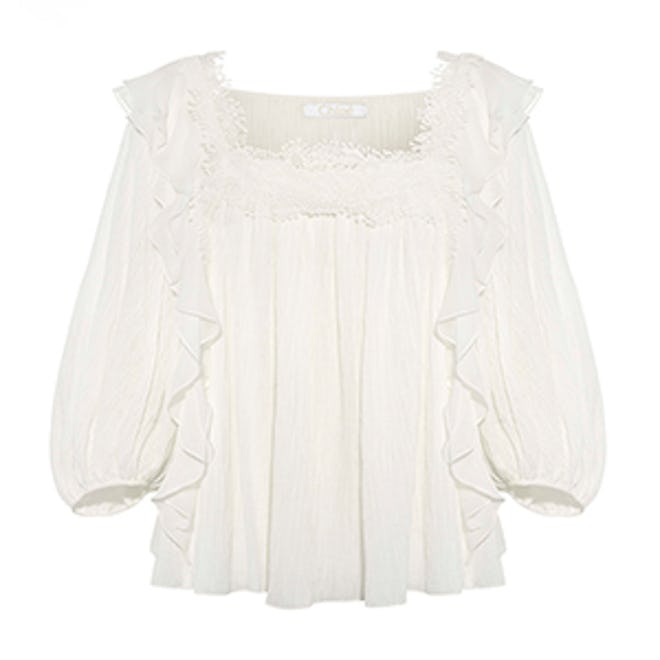 Ruffled Cotton And Silk-Blend Blouse