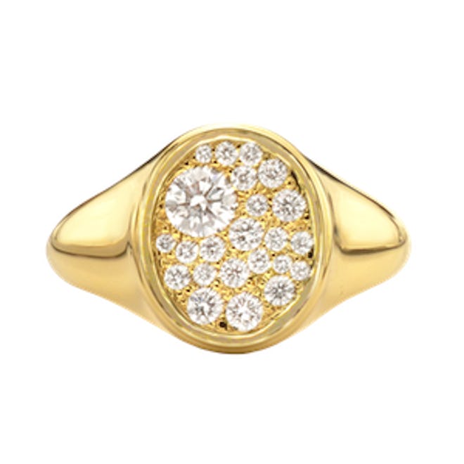 Pave Diamond Signet Ring Set In 18k Yellow Gold
