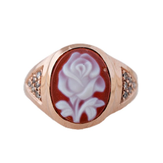 Carved Agate Rose Small Cameo Ring