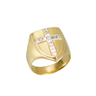 18K Gold Shield Ring With Champagne Diamonds