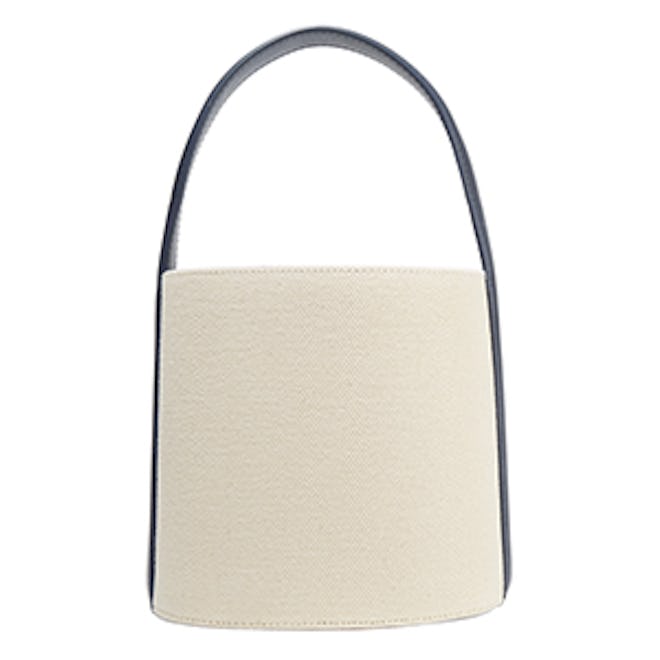 Leather-Trimmed Cotton-Canvas Bucket Bag