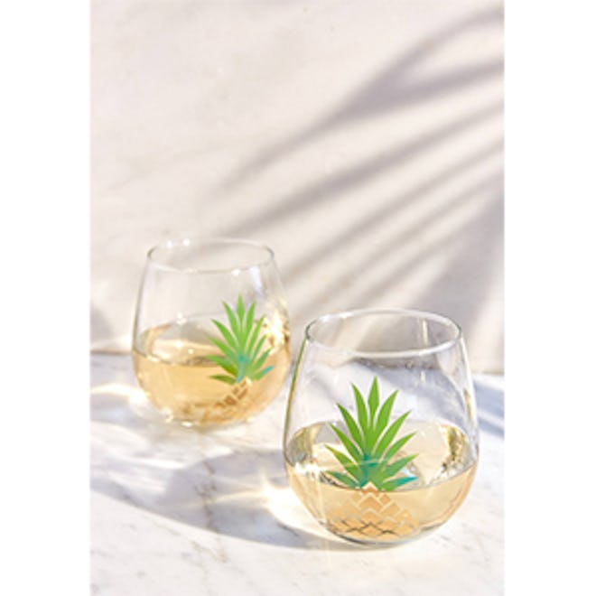 Metallic Pineapple Stemless Wine Glass Set