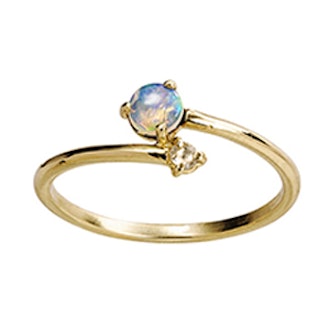 Opal With Diamond Crossover Ring
