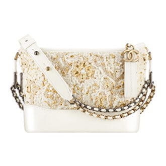 Gabrielle Small Hobo Bag in White & Gold