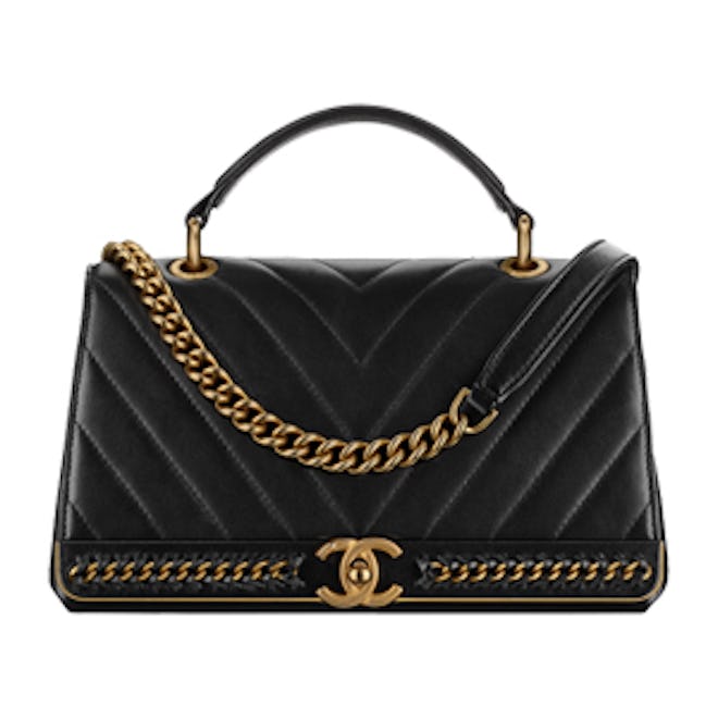 Flap Bag With Top Handle in Black