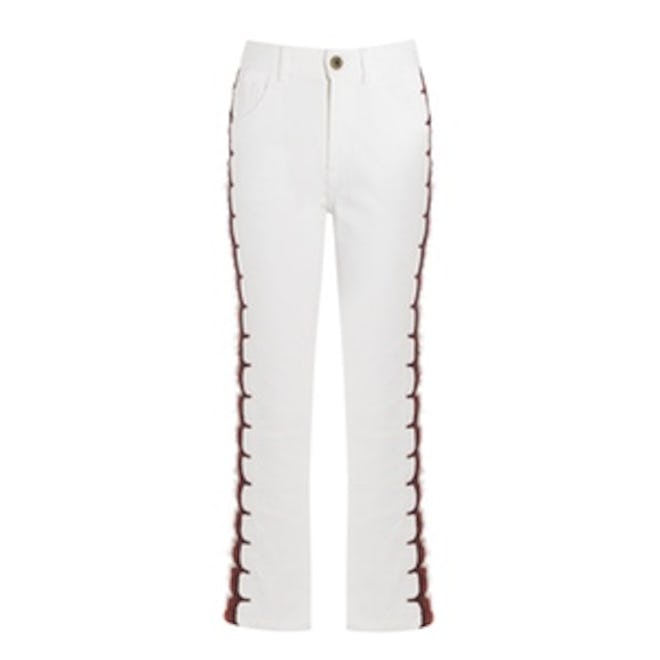 Cropped Embroidered High-Rise Straight-Leg Jeans