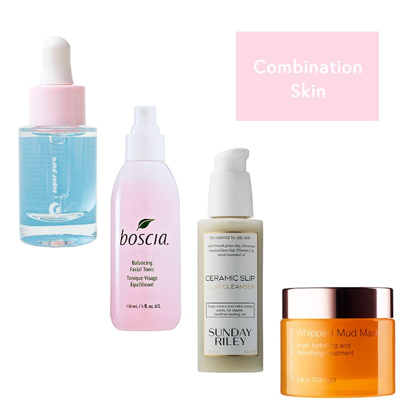 Four care product tubes for combination skin