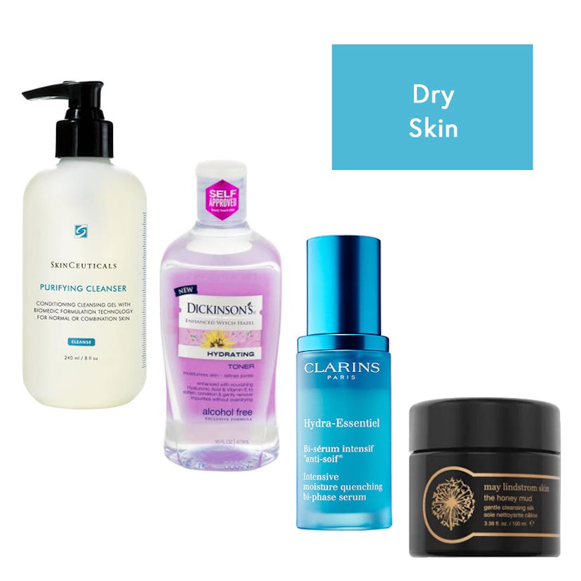 Four care product tubes for dry skin