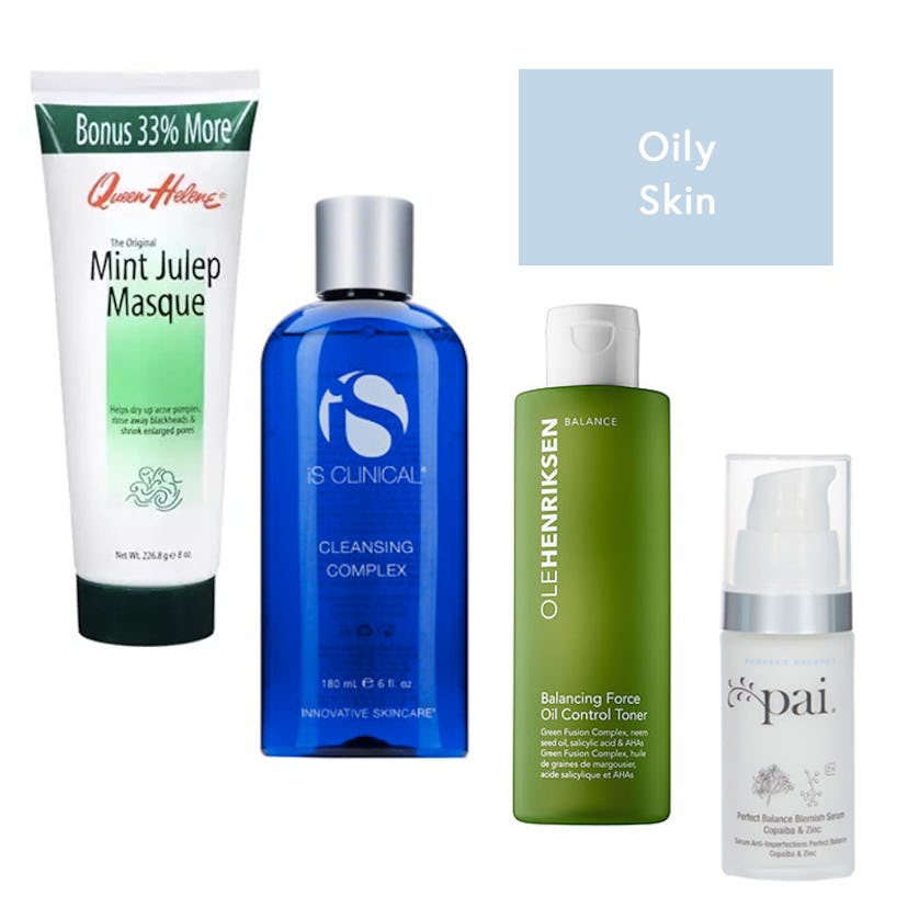 Four care product tubes for oily skin