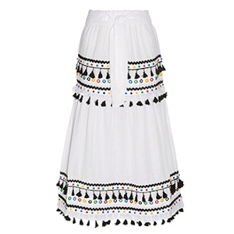 Ataliya Tassel-Trimmed Embellished Cotton-Gauze Skirt