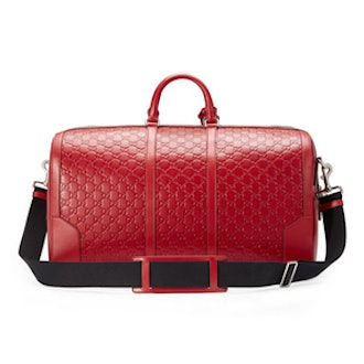 Signature Large Leather Duffle Bag, Red