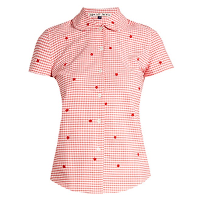 Chur Floral-Embroidered Gingham Cotton Shirt