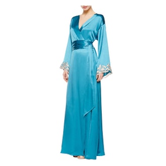 Maison Silk Long Robe, Turquoise