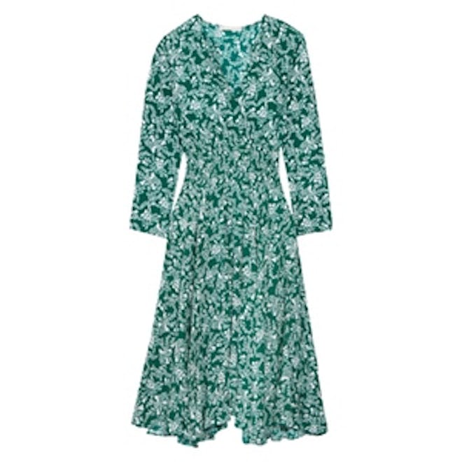 Rayelle Shirred Floral-Print Crepe Midi Dress