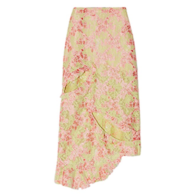 Asymmetric Cutout Corded Lace Midi Skirt
