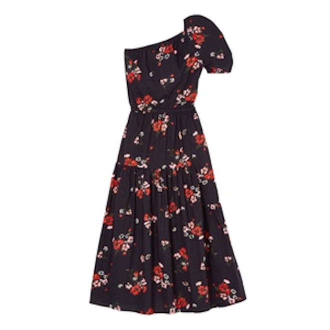 One-Shoulder Marguerite Floral Poplin Dress