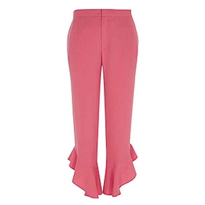 Frill Hem Straight Leg Cropped Pants