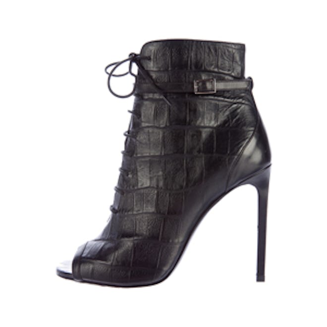 Embossed Lace-Up Ankle Boots