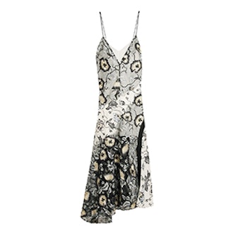 Self-Portrait Nivienne Embroidered Tulle And Printed Crepe De Chine Dress