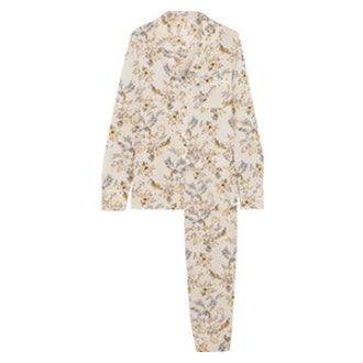 Poppy Snoozing Floral-Print Stretch-Silk Crepe De Chine Pajama Set