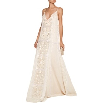 Lace-Trimmed Broderie Anglaise Silk-Chiffon Gown