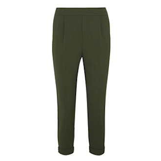 Cropped Washed Stretch-Crepe Tapered Pants