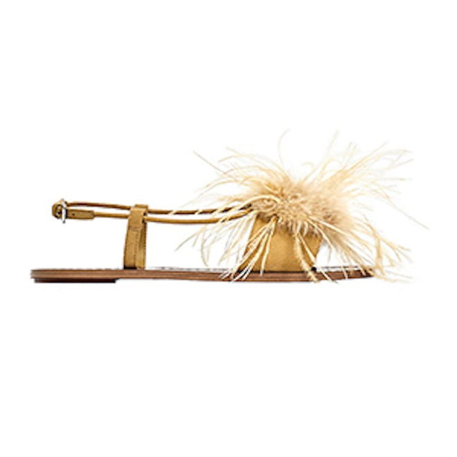 Flat Sandals With Feathers Detail