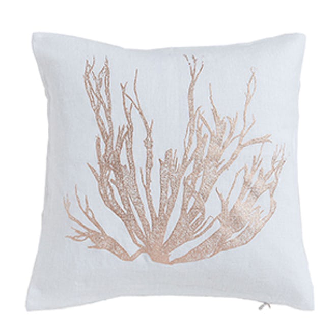 Metallic Coral Print Linen Cushion Cover