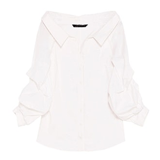 Wide Open Neck Shirt With Puffy Sleeves