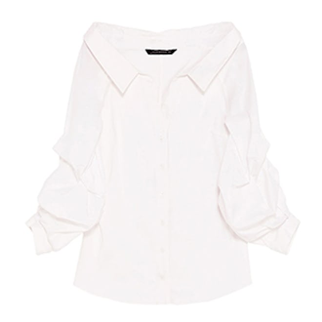 Wide Open Neck Shirt With Puffy Sleeves