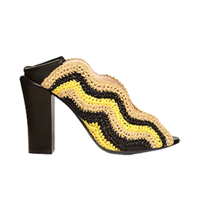 Wave Foldable-Heel Raffia Mules