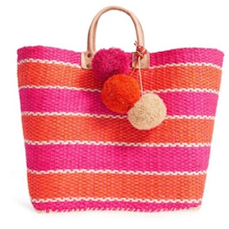 Capri’ Woven Tote With Pom Charms