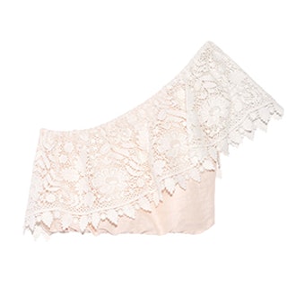 Doris Cropped Crocheted Cotton-Lace and Linen Top