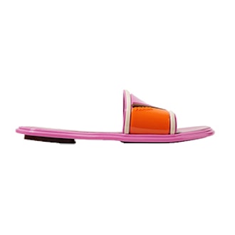Color-Block Rubber And Leather Slides