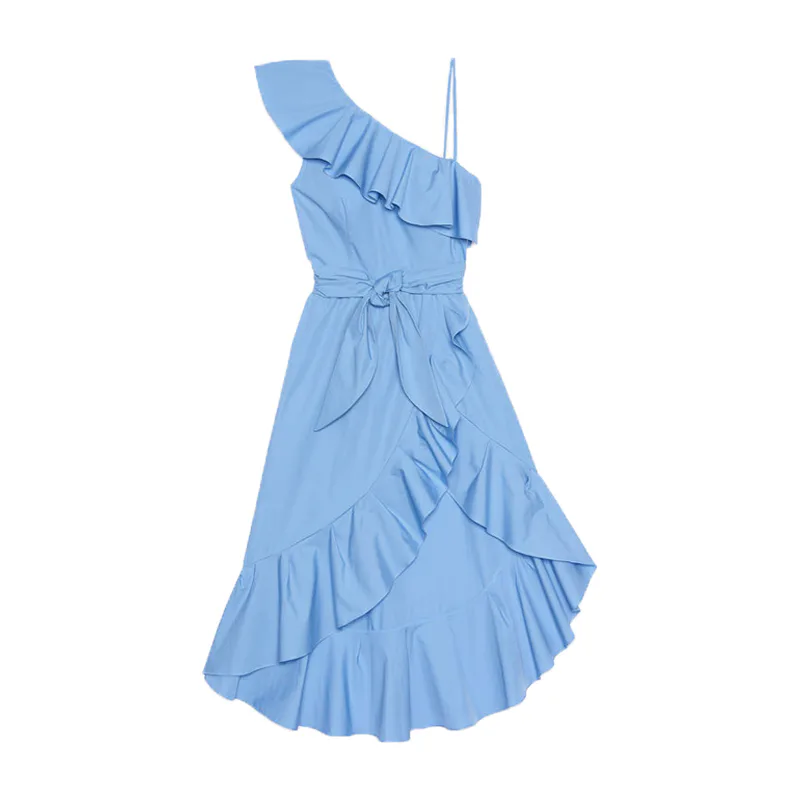 sachin and babi light blue dress Sandro Heloise Asymmetric Fringe-Trim Midi Dress