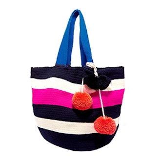 Jonas Pompom-Embellished Crocheted Tote