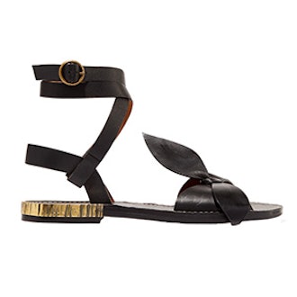 Bow-Detailed Embellished Leather Sandals