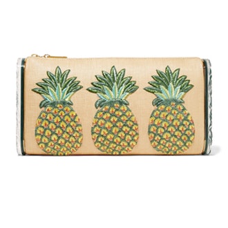 Edie Parker Jumbo Lara Pineapple Embroidered Raffia and Acrylic Box Clutch