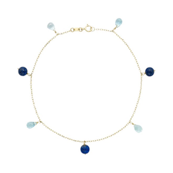 14K Gold Lapis Lazuli and Blue Topaz Beaded Anklet