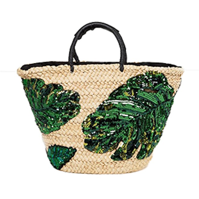 Palm Print Basket Bag