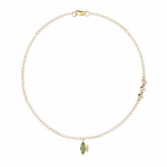 Chain Anklet with Small Marquise Gemstone Charm