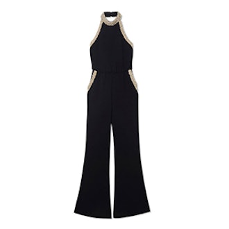 Elinor Pearl-Detail Halter Stretch-Crepe Jumpsuit