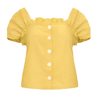 Mustard Yellow Ruffled Button Top